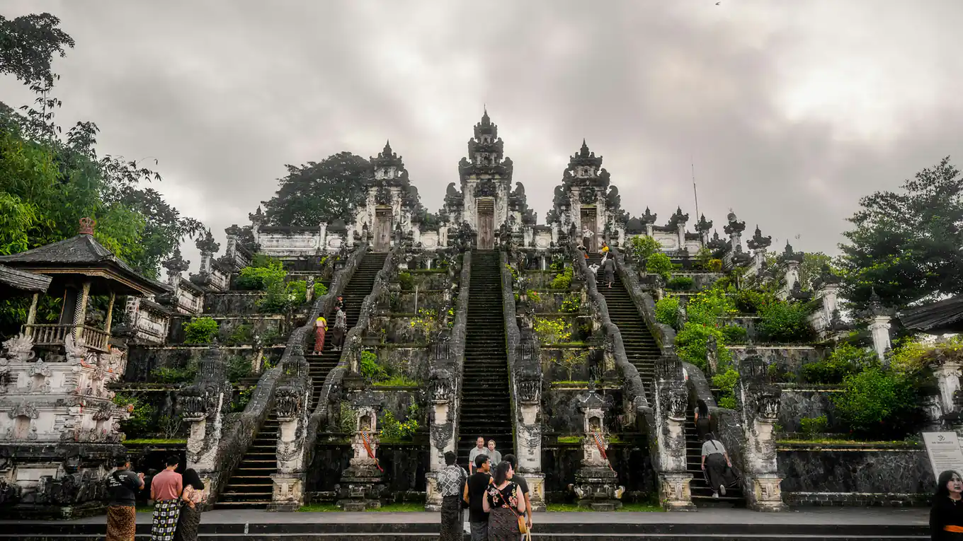 Visitors on the stairways of Pura Lempuyang