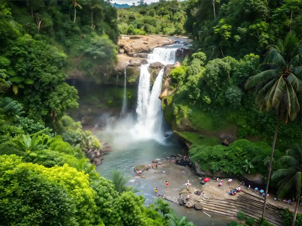 Tegenungan Waterfall surrounded by jungle