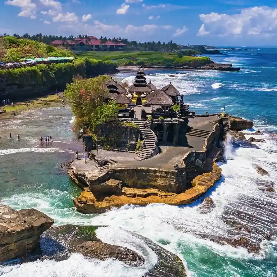 Tanah Lot temple seen from a helicopter
