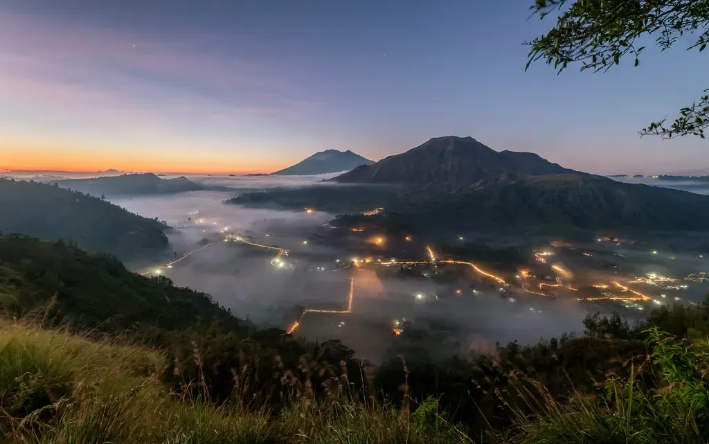 Mount Batur at dawn over Kintamani
